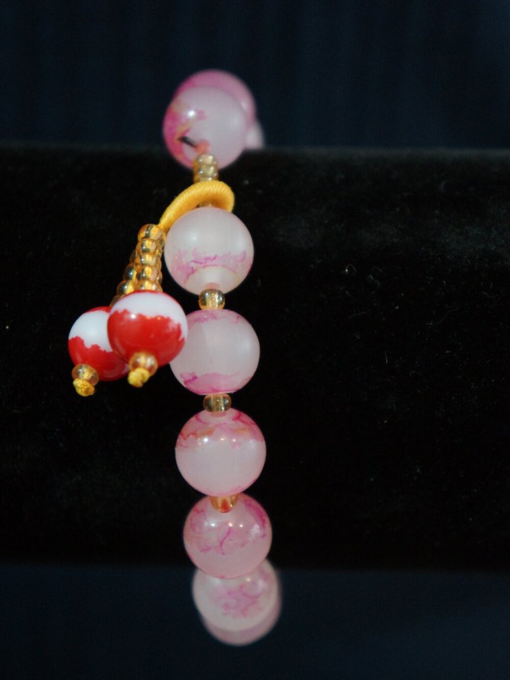Chinese Pink Liuli Glass Bead Blessing Bracelet Hanfu Cheongsam Ceramic Charms